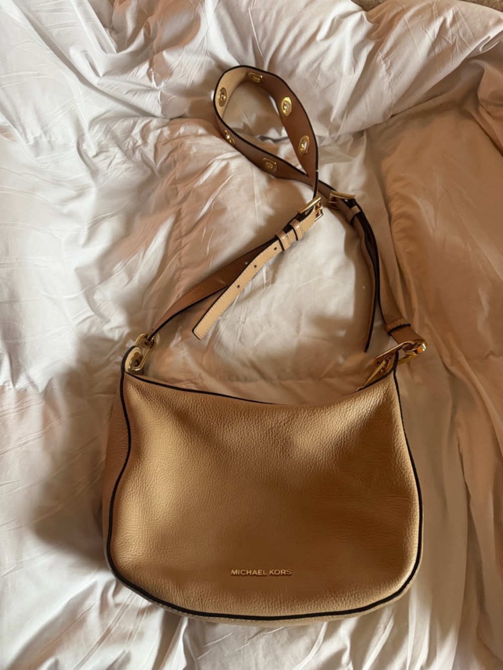 Michael Kors Pebbled Camel Shoulder Bag with Gold Hardware
